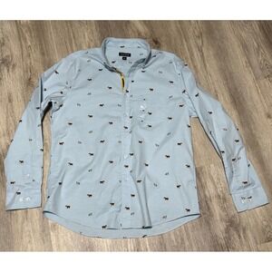 Club Room Dog Print Button Down Shirt Oxford Casual Puppycore Light‎ Blue M